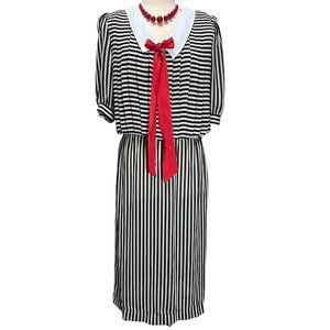 Vintage navy and cream striped secretary dress